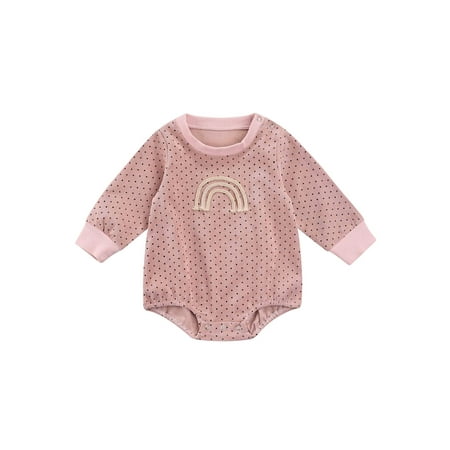 

Qiylii Baby Girls Polka Dot Bodysuit Rainbow Pattern Long Sleeve O-Neck Romper