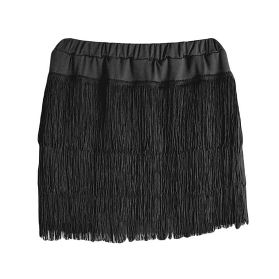 YM YOUMU Kids Girls Tassel Dance Skirt Latin Ballroom Salsa Rumba Mini Layered Fringe Dancewear