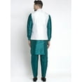 thumbnail image 4 of eloria Men's Traditional Teal Green Solid Silk Blend Kurta with Pyjama And Nehru Jacket, 4 of 7