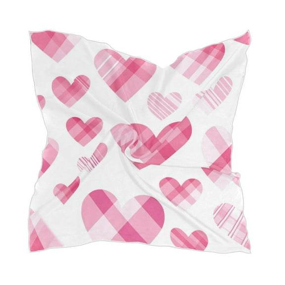 Seamless Pink Heart Pattern Women's Fashion Soft Scarf Square Satin Head Scarf Neck Scarf Head Hair Wraps