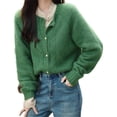 thumbnail image 4 of Suéter verde cárdigan para mujer, primavera y otoño 2024, nuevo estilo, top de punto pequeño holgado a la moda, estilo perezoso, 4 of 4