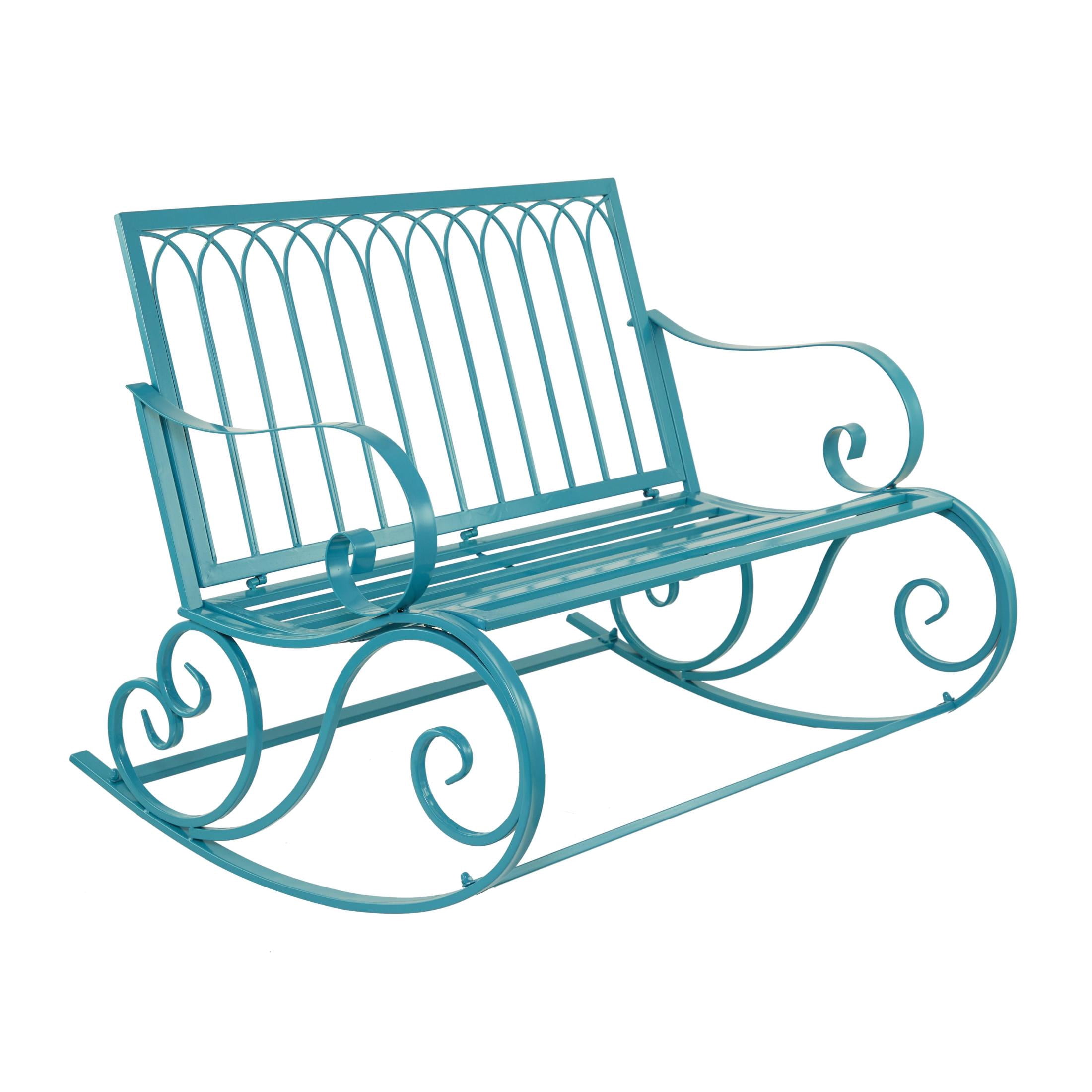 DecMode Metal Scroll Rocking Outdoor Bench, Teal