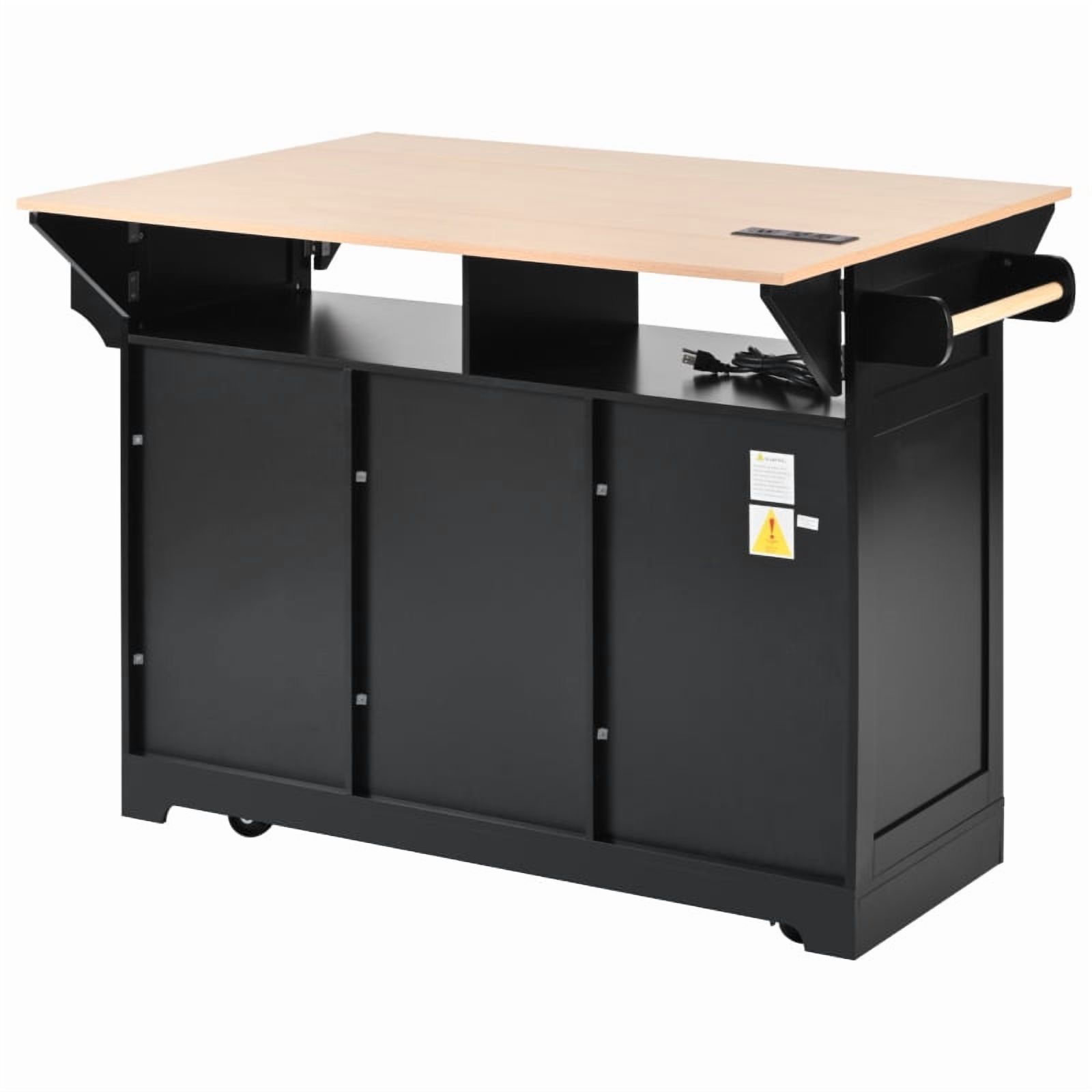 55.7'' Large Kitchen Island with 2 Drop Leaf,, Rolling Kitchen Cart on 5 Wheels with Power Outlet, Folding Storage Dining Table with Spice & Towel Rack , 3 Drawers, for Kitchen, Dining Room,White