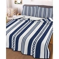 thumbnail image 3 of Quilts Twin Size Bedding Set, Navy Blue Green Line Striped Lightweight Quilted Comforter, Farmhouse Modern Geometric Stripes Soft Bedspread Coverlet with Pillow Covers for All Season, 68" x 86", 3 of 7