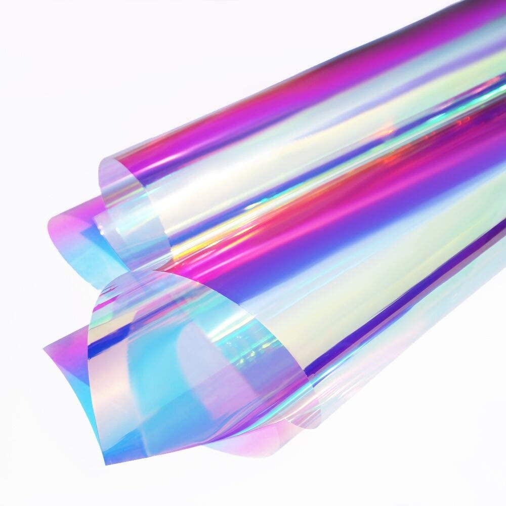 Blue Purple Floral Rainbow Window Privacy Film - Static Cling, 17.5x78.7 Inches