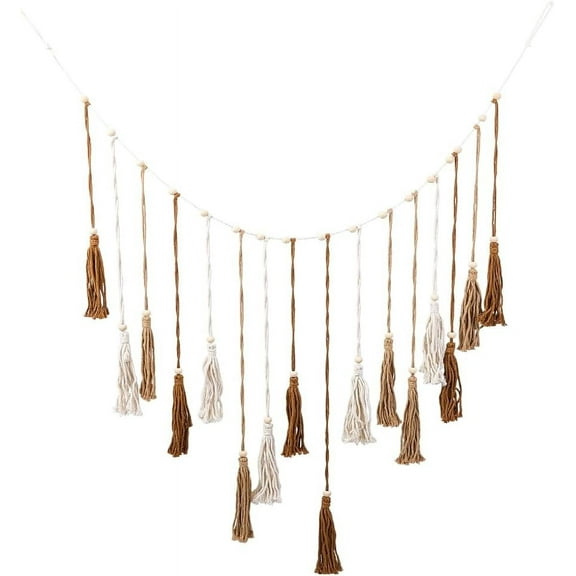 Cotton Tassel Wall Hanging Boho Macrame Wall Decor 55.7 x 29.5in Goldenrod Woven Rope Handmade Wood Beads Wall Tapestry Art Ornament for Home Living Room Bedroom Background Decor
