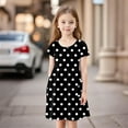 thumbnail image 5 of Lumtrix Girls Short Sleeve Boho Polka Dot A-Line Dress with Pockets Summer Casual Lightweight Sundress for 3-14 Years Black 160, 5 of 8