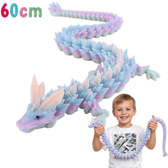 23.6"/60cm Giant 3D Printed Dragon Large 3D Dragon Decorative Figurine, Big 3D Printed Figure, Oversized Poseable Articulated Toy, Fantasy Collectible Gift for Desk and Home Decor