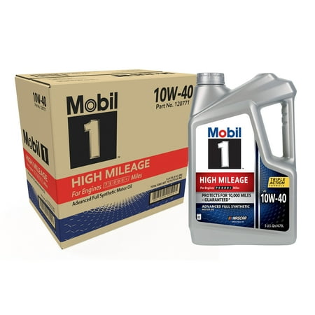 Mobil 1 High Mileage Full Synthetic Motor Oil 10W-40, 5 Quart (Pack of 3)