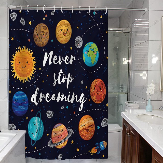 Cortina de ducha Cartoon Planet Solar System 180 x 180 cm para niños