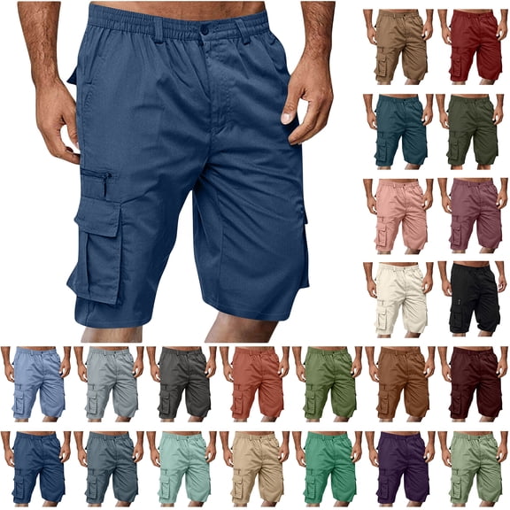 Bovxnpu Mens Cargo Shorts Golf Gym Shorts Workout Shorts, Men Casual Solid Shorts With Multi-pocket Button Zipper Elastic Waist Shoort Pants
