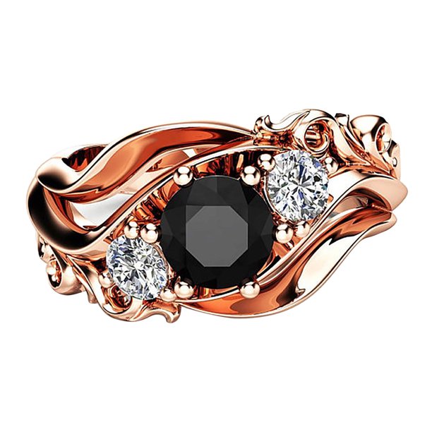 Fashion Flower Line Black Zircon Ring Ladies Ring Ring Bracelet