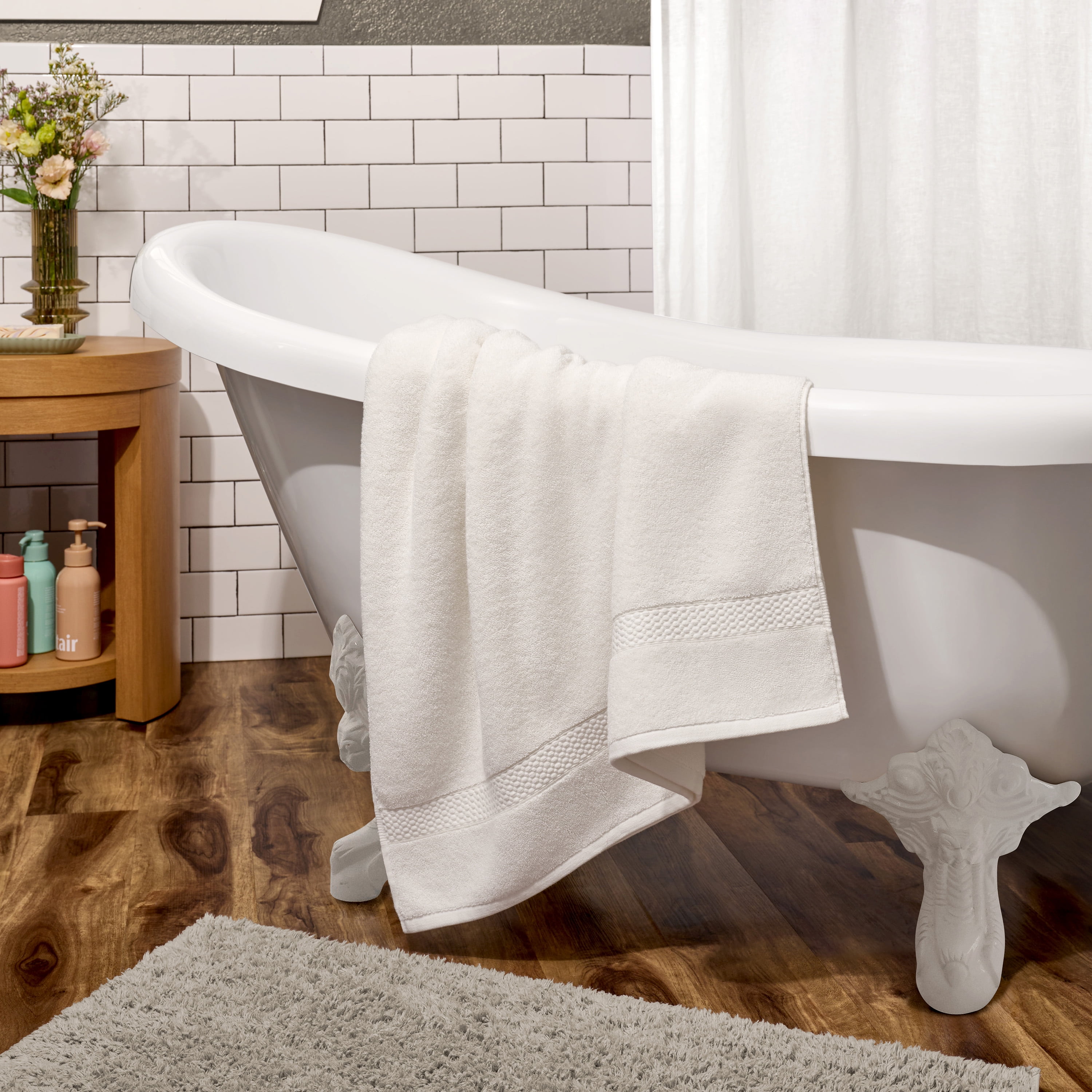 Beautiful by Drew Barrymore 6-Piece Dobby Bath Towel Set, Soft 100% Cotton, Off White