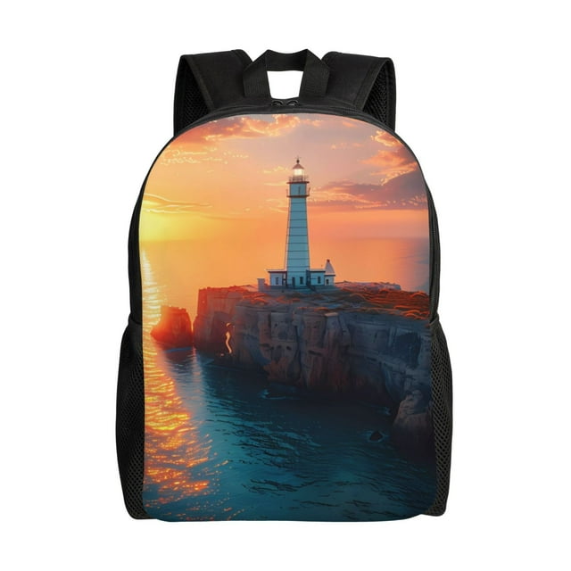 Honeii Lighthouse At Sunset Coast Print Laptop Backpack for Work, College, Travel, Daily Backpacks for Men Women, Sport Rucksack,Computer Bag