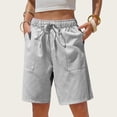 thumbnail image 2 of Evdexr Linen Shorts Womens Striped Bermuda Shorts 2026 Knee Length Drawstring Vacation Shorts Summer High Waisted Loose Fit Baggy Short Pants 2XL, 2 of 7