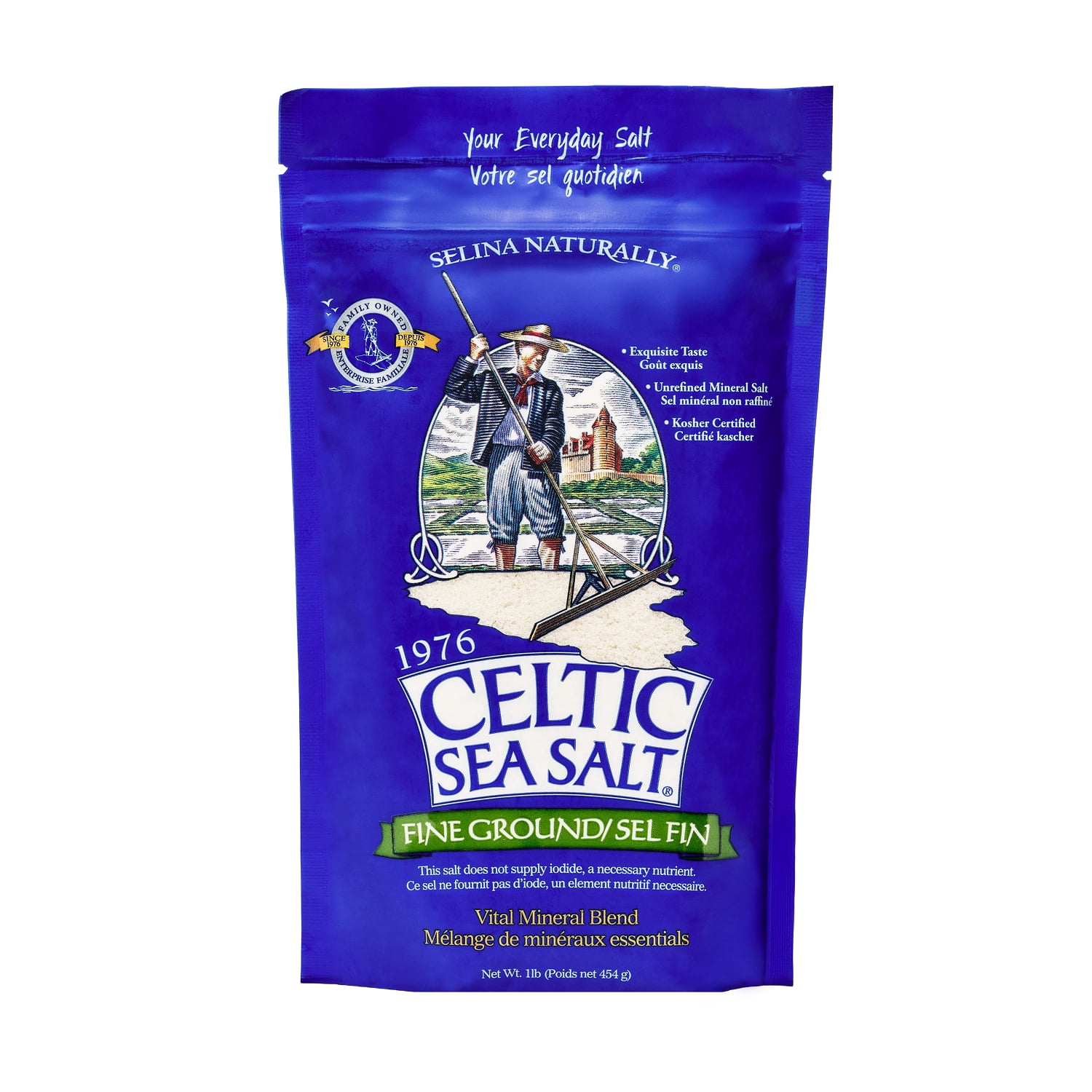 (2 pack) Celtic Sea Salt Fine Ground Sea Salt, Kosher Certified, Resealable Bag, 16 oz