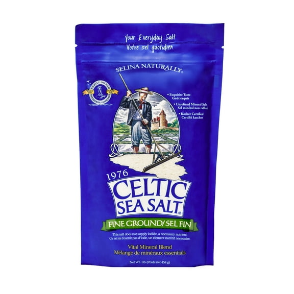 Celtic Sea Salt Fine Ground Sea Salt, Kosher Certified, Resealable Bag, 16 oz