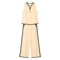 thumbnail image 6 of ClodeEU Women's 2 Piece Outfit, Sleeveless V Neck Top and Wide Leg Pants Set,Casual Loose Summer Set Beige,Women's Plus XL, 6 of 6