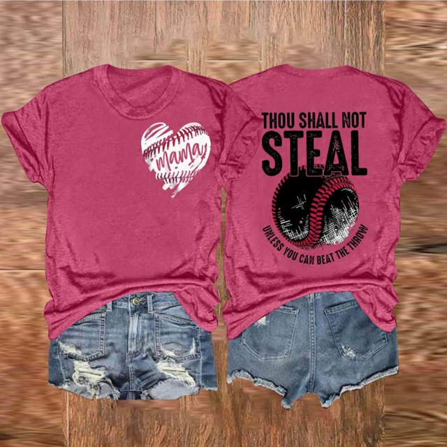 SDNall Mode Décontractée pour Femmes, T-Shirt à Manches Courtes, Col Rond, Imprimé Double Face, Amour Baseball