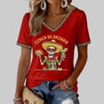 thumbnail image 2 of YMNXA Women's T Shirts Linen Short Sleeve V Neck Graphic Skeleton Embroidered Fashion Soft Breathable Tee Top For Casual Daily Wear,Red,XXXXL, 2 of 4