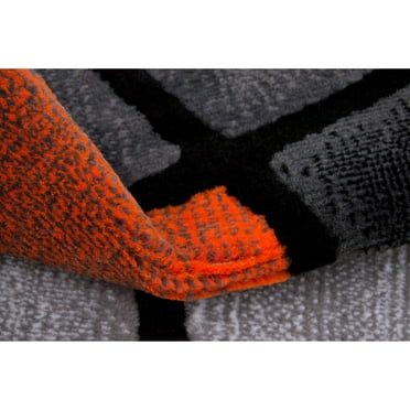 Electric Orange/Grey/Silver/Black/Abstract Area Rug Modern Contemporary Circles and Wavey Swirlls Design Pattern