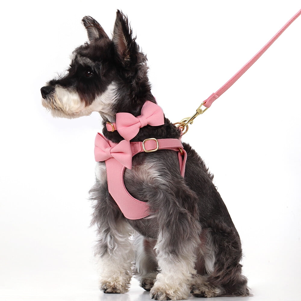 Pet Artist 4pcs Cute Bowtie Dog Harness and Collar and Leash and Poo Bag Holder Adjustable Pet Puppy Cat Vest