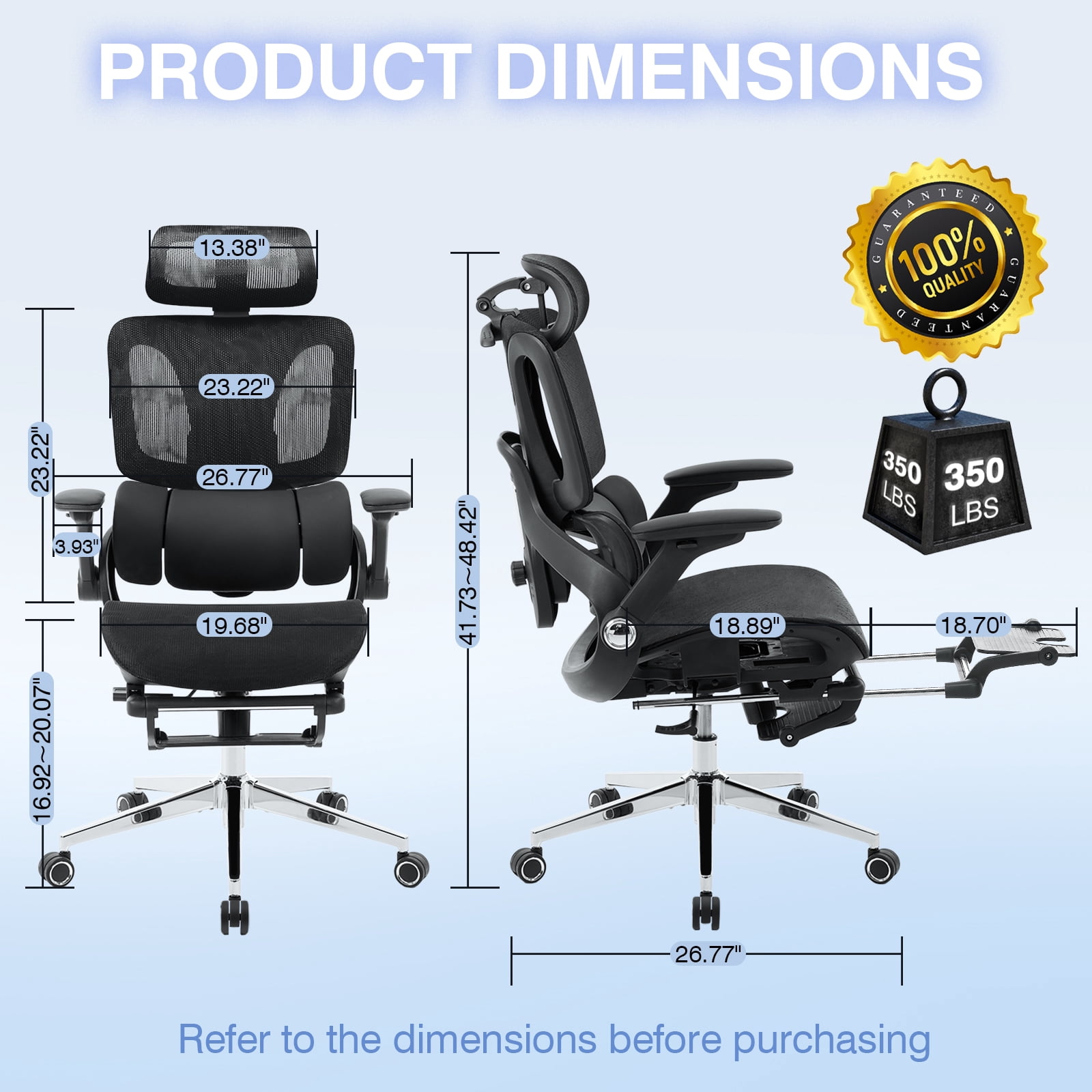 Czlolo High Back Ergonomic Mesh Office Chair with Footrest, 4D Armrests, Adjustable Lumbar Support, Black