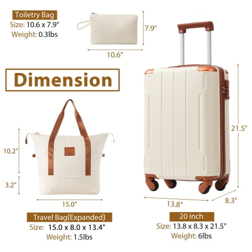 Carry on Luggage Sets 3 Piece Hard Shell Suitcase Lightweight ABS with Double Spinner Wheels for Men Women (20 Inch)