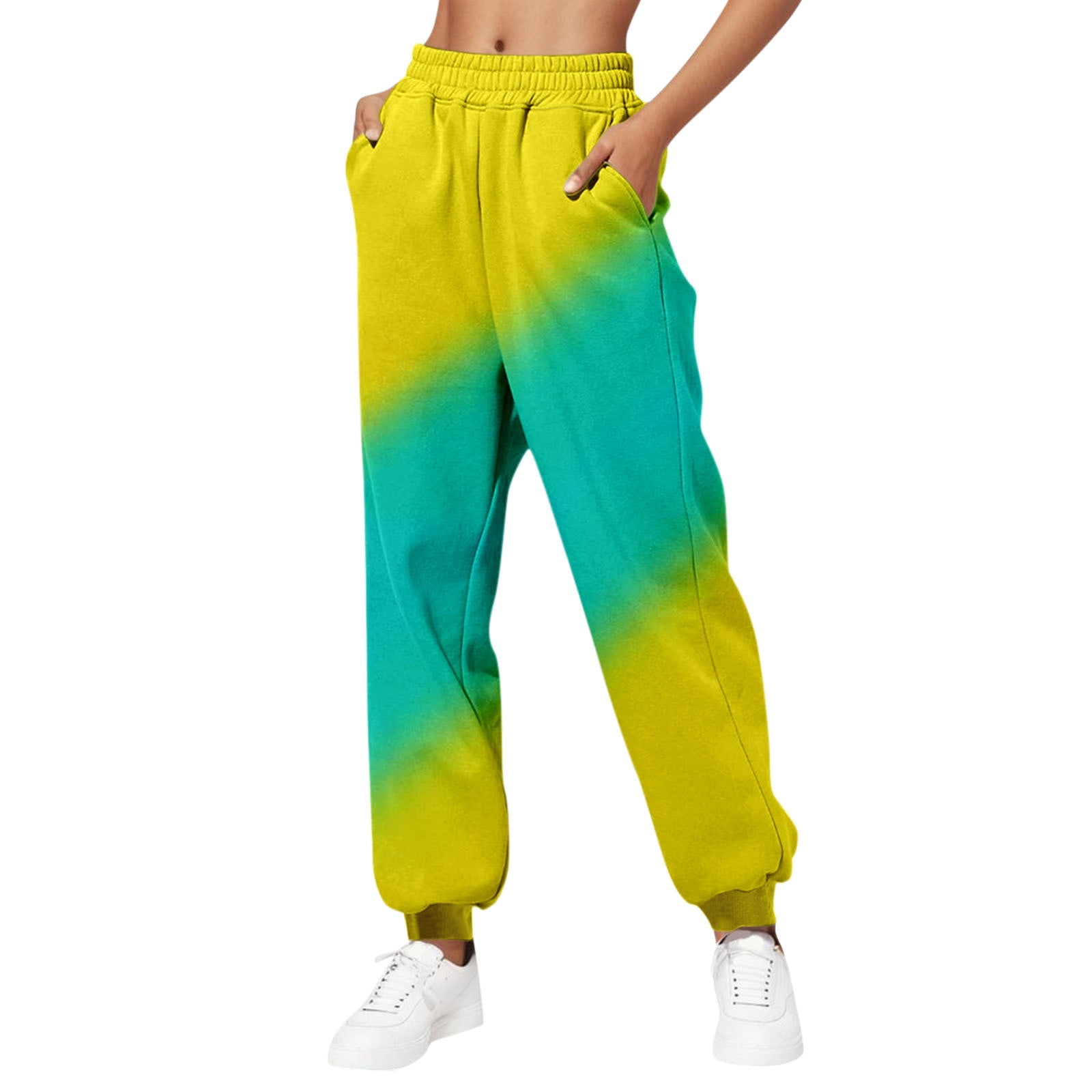 JWZUY Womens Gradient Color Block Sweatpant Ankle Length Elastic Waist Pant  Casual Jogger Pants Purple XL