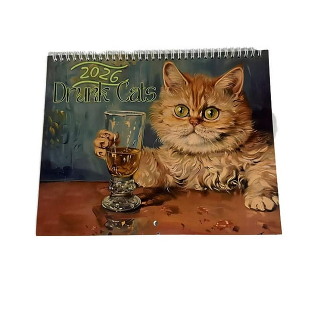 The Drunk Cats 2026 Wall Calendar Fun Illustrations Monthly Layout Large Squares For Notes Perfect Gift For Cat Lovers Office Desk Home Kitchen Planning Organizer Great Present Idea For Fr