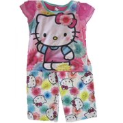 Little Girls Fuchsia Kitty Floral Print 2 Pc Pajama Set 4-6