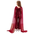 thumbnail image 2 of TiaoBug Kids Girls Sequins Jumpsuit Wide Leg Pants V Neck Cape Princess Party Ball Gown Burgundy 12, 2 of 6