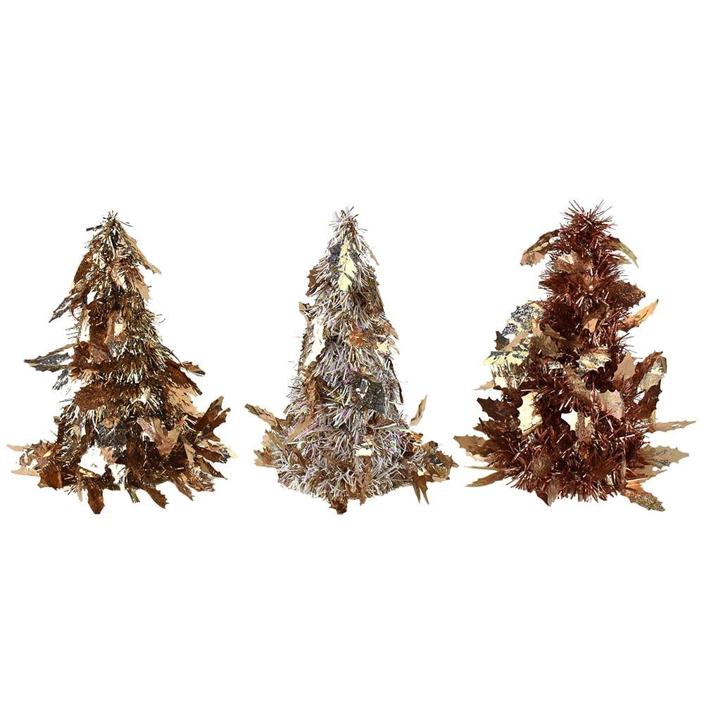 Tinsel and Leaf Cutouts Christmas Tree Tabletop Decorations, Rose Gold