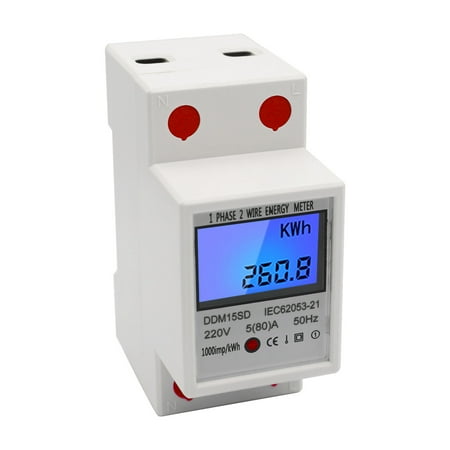 

Walmeck Single Phase DIN-Rail Energy Meter 5-80A 50Hz Electronic KWh Meter with LCD Backlight Digital Display DDM15SD
