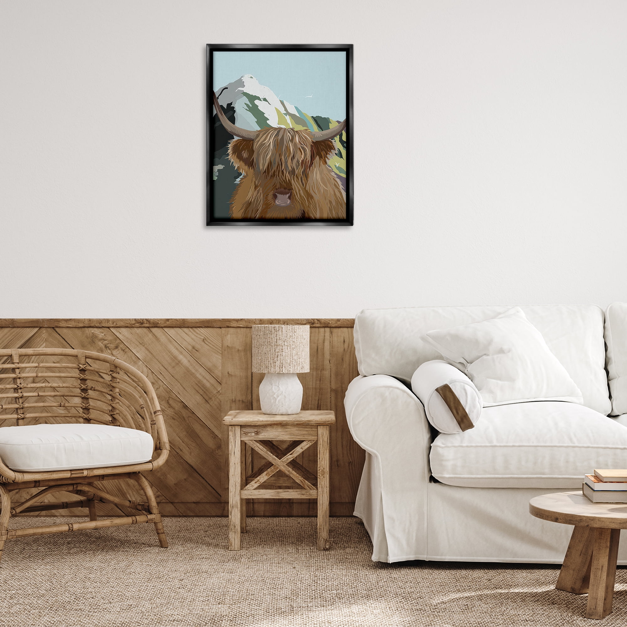 Stupell Industries Mountain Cattle Scene Animals Painting Black Floater Framed Canvas Art Print Wall Art, 25 x 31