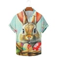 thumbnail image 2 of VBTAPA Mens Spring Shirts Happy Easter Day Rabbit Eggs Print Button Down Shirt Short Sleeve Hawaiian Beach Party Tops on Clearance Multicolor S, 2 of 6