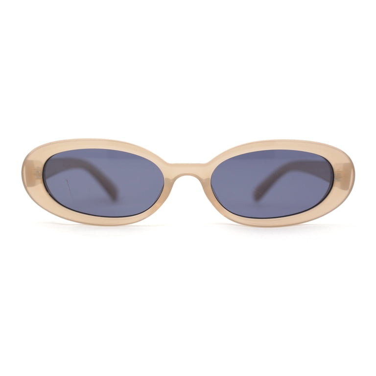 Womens Mod Thin Plastic Narrow Oval Retro Sunglasses Beige  display picture 2