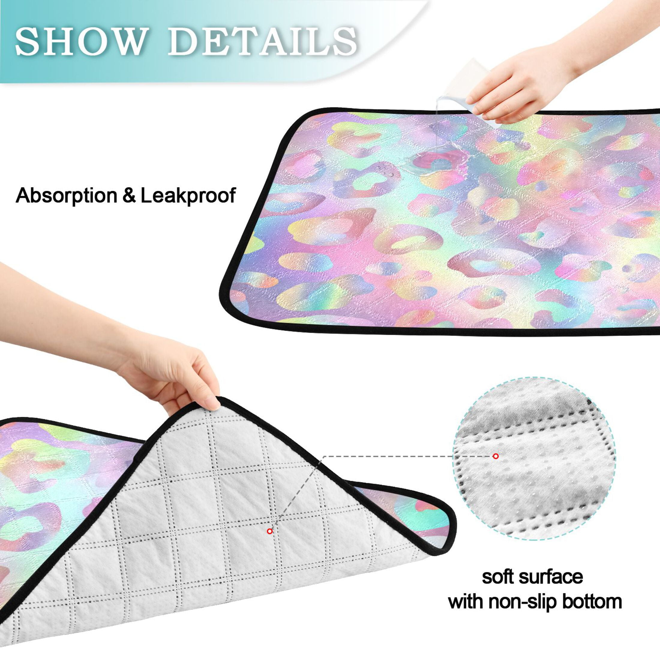Qxltty Colorful Leopard Print Cat litter Pads Pet Set of 2 Diaper Mats Center Anti-leakage Layer Absorbent Soft and Comfortable