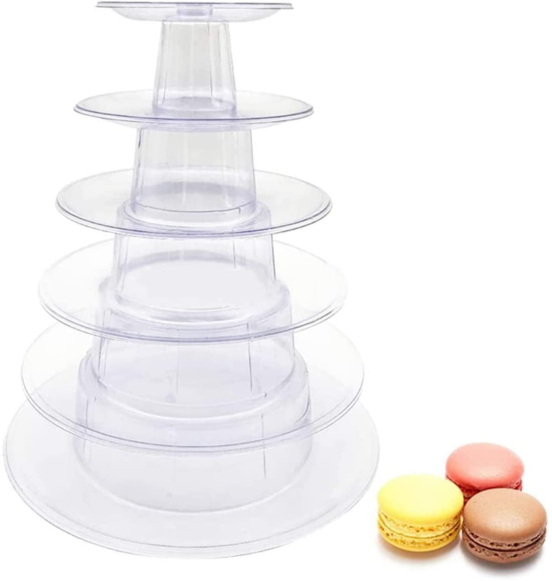 Set 1 Round Macaron Tower Stand 6 Tiers Cupcake Holder Stand Cake Display Rack Adjustable Tiers for Wedding Birthday Party Decor 