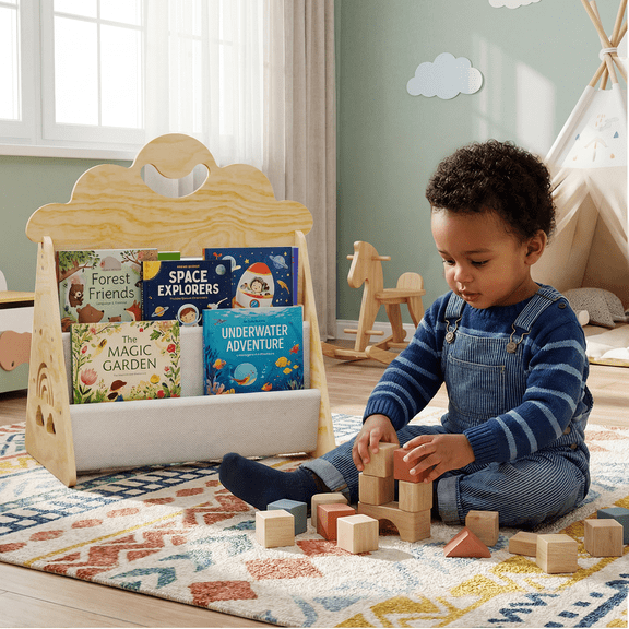 Wood Kids Bookshelf, Montessori Bookshelf,Suitable Kids Rooms, Nursery & Classroom, Toddler Book Rack, Nursery Book Shelves, Kids Bookcase, The Perfect Nursery Organizer