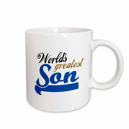 

3dRose Worlds Greatest Son - Best son in the world - blue text on white in sporty font for your little boy Ceramic Mug 15-ounce
