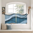 thumbnail image 3 of Blue Beige Ombre Tier Curtains, Geometric Moire Abstract Modern Light Filtering Kitchen Curtains, 2Pcs Rod Pocket Half Window Treatments Panels for Sink Cafe Cabinet Camper 27.5x24 Inches, 3 of 9