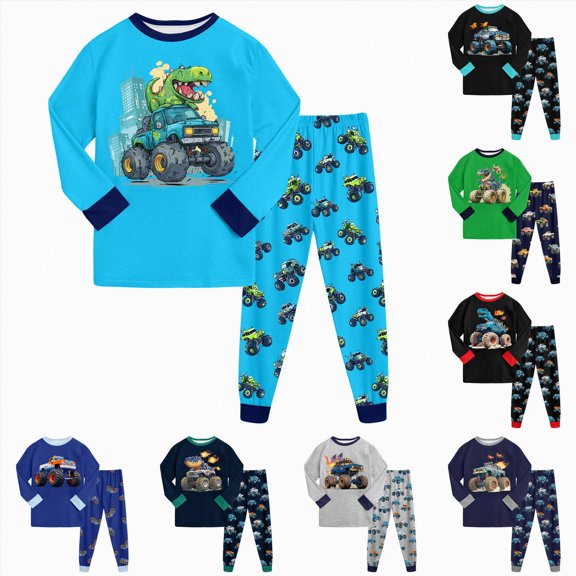 CAUYDY 5-6T 7-8Y 9-10Y Kid Pajamas Boy Clothing for Children Long Sleeve Shirt Elastic Pants 2Pcs Cute Fall Winter Set Boys Outfits Sizes 7-8 Years,Sky Blue