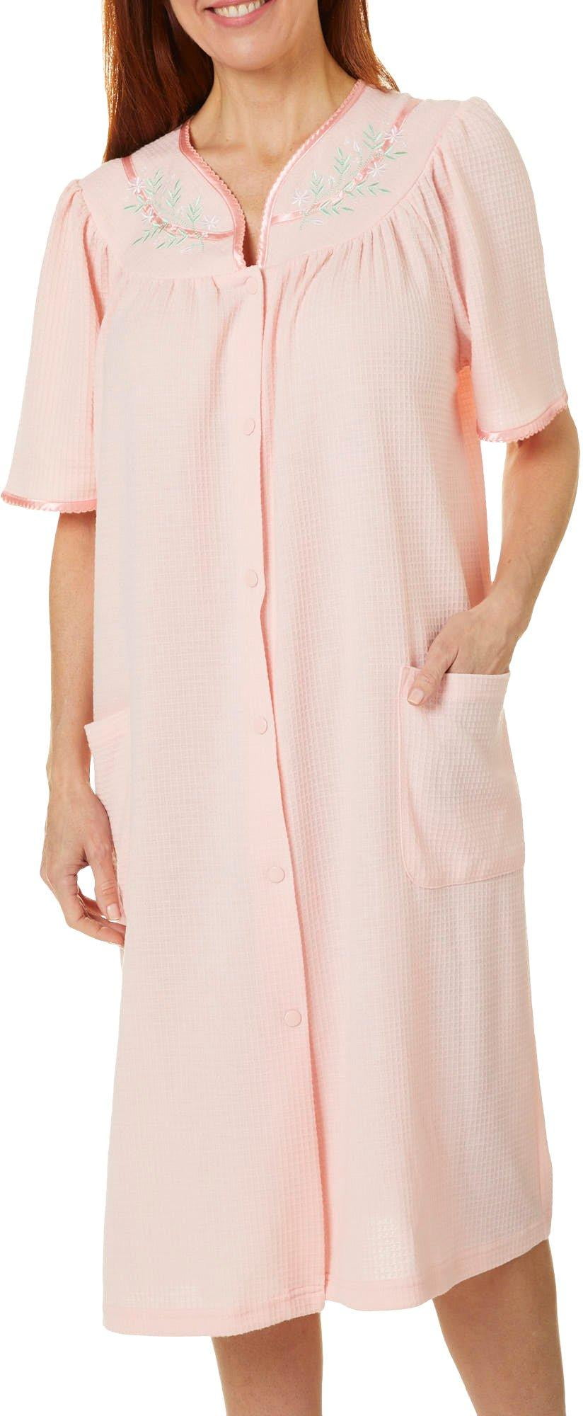 Jasmine Rose Jasmine Rose Womens Embroidered Snap Up Blister Robe Small Pink