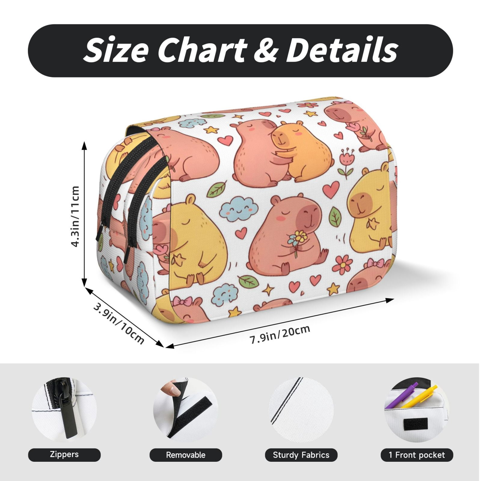 Large-Capacity Flip-Top Double-Layer Pencil Case, Multi-Functional Pocket Pen Case, Durable Stationery Organizer Capybara Pattern 5