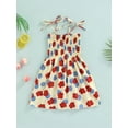 thumbnail image 2 of Gureui Kids Baby Girls Sling Dress, Sleeveless Tie-up Spaghetti Straps Chest Smocked Ruched Floral/Strawberry Printed A-line Dresses, 2 of 8
