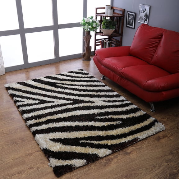 Rugsotic Carpets Hand Tufted Shag Polyester Eco-Friendly 6'x9' Area Rugs Rectangle Brown Ivory Contemporary Modern High Pile Thick Handmade Anti Skid Indoor Rug for Living Room, Bedroom K00037
