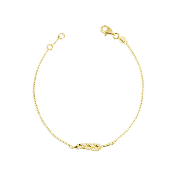14K Yellow Gold CZ Fern Leaf Bracelet 7"