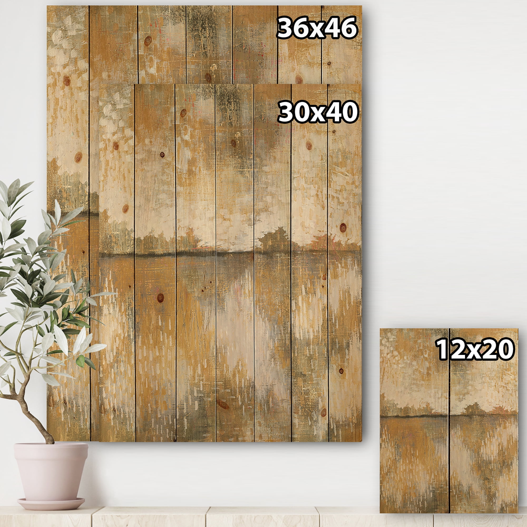 Designart 'Glam Brown and Cream Curious Sky' Modern Print on Natural Pine Wood