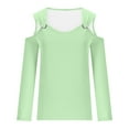 thumbnail image 4 of AXXD Green Basic Summer Tops for Women 2024 Trendy Casual Solid Off Shoulder Pullover Long Sleeve Top Long Sleeve V-Neck Top/Shirt, 4 of 5